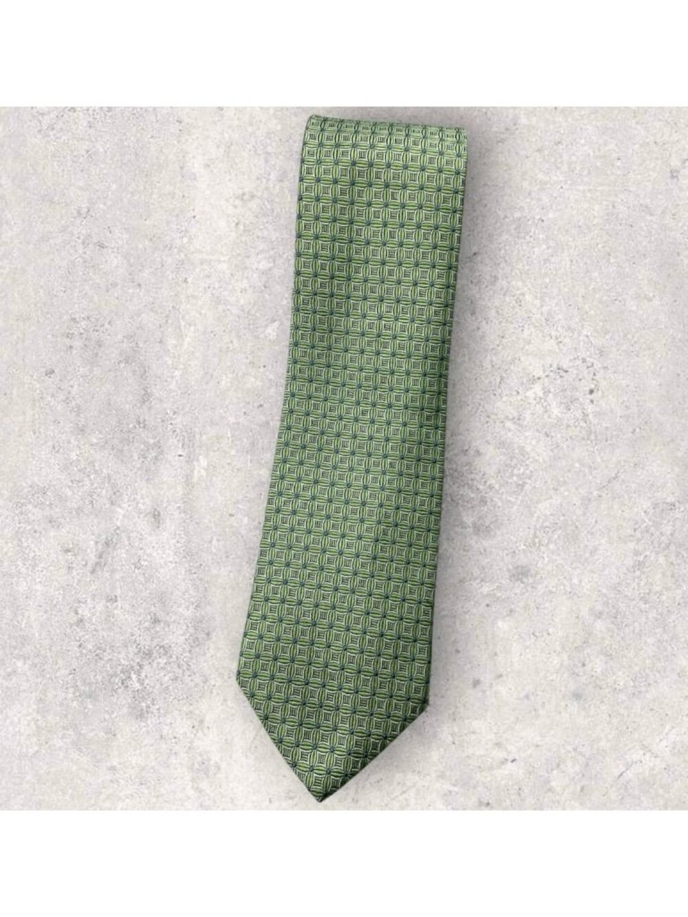 BROOKS BROTHERS Silk Tie USA Green White Blue Geometric W:3.6" EUC